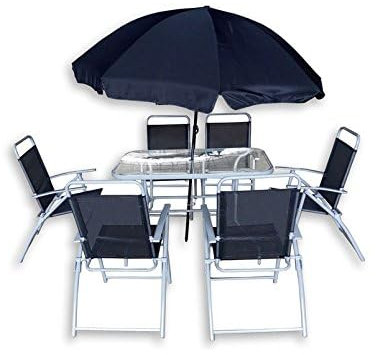 Bagno Italia Arredo da esterno tavolo con 6 sedie in ferro ombrellone blu arredamento giardino I