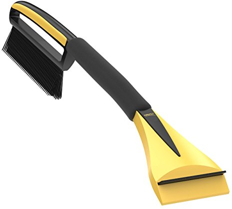 AUPROTEC Eiskratzer Auto mit Besen & Softgriff/Eiskratzer mit Besen/Scheibenkratzer Auto/Schneekratzer Auto mit Besen/Scheibenkratzer Winter/Eisschaber Auto – ASE 1 schwarz-gelb