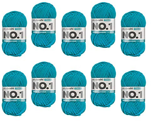 myboshi No.1 Wolle zum Häkeln und Stricken, Schnellstrickgarn, langlebige Mützenwolle, Strickwolle, Häkelwolle, mulesing-frei, 50g, Ll 55m Blau (Türkis) 10 Knäuel