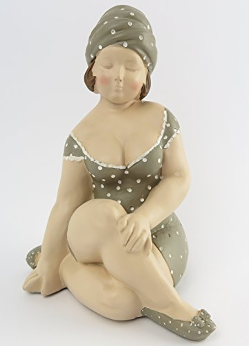 Dekofigur Mollige Frau Badeanzug Retro Art Frauenfigur Dicke Badepuppe Figur Akt Baddeko Badezimmer Deko