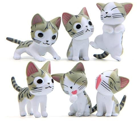 Kimkoala Lot de 6 petits chats miniatures pour jardin féérique - Décoration d'intérieur - Gris