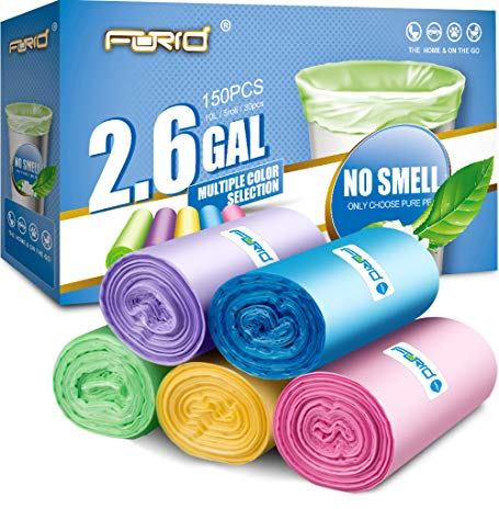 Forid Müllbeutel, klein, 2,6 Liter, für Badezimmer, Schlafzimmer, Zuhause, Küche, 150 Stück, 5 Farben
