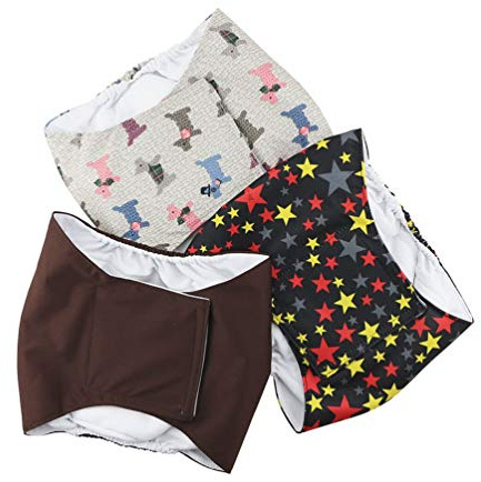 Hanyi 3 Stück Waschbare & Wiederverwendbare Hundewindeln Weich Atmungsaktiv Physiologische Hosen Bauchband für Männliche Hunde (L(Taillenumfang:45-54cm))