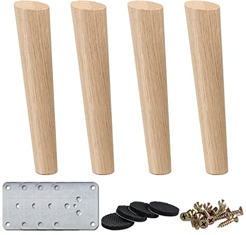 La Vane 40cm Holz Tischbeine, 4 Stück Massivholz Schräg Konisch Ersatz Möbelfüße Möbelbeine mit Montageplatten & Schrauben für Sofa Bett Schrank Couch Stuhl