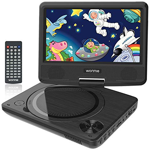 WONNIE Portable DVD player, 7.5” DVDs Player for Kids and Car, Swivel Screen Support SD card USB CD DVD with AV IN/OUT Built-in 4 Hours Rechargeable Battery