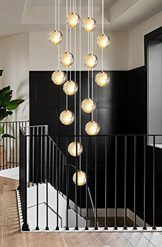 H.W.S LED Pendelleuchte Glas Kristall Hängeleuchte Lüster Dekoratives Kronleuchter Modern Pendellampe für Villa Treppe Wohzimmer Esszimmer Schlafzimmer Innenleuchte (14-Flamming, Round)