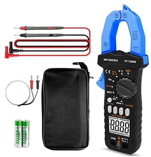 Pinza Amperometrica Digitale, INFURIDER YF-7200B TRMS Pinza Amperometrica AC DC Volt Amp Auto-ranging su Multimetro per Tensione e Amperaggio AC DC, Ohm, Capacità, Diodo, Tester di Continuità e NCV