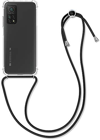 kwmobile Necklace Case kompatibel mit Xiaomi Mi 10T / Mi 10T Pro Hülle - Silikon Cover mit Handykette - Band Handyhülle Schwarz Transparent