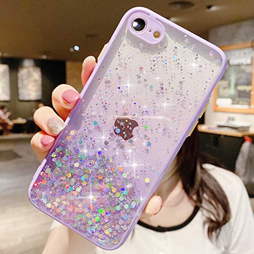 ZTUOK Compatible with iPhone 7/8/SE 2020 Case for Women Girls,Silicone Gel Shockproof Clear Sparkly Bling Stars Phone Case Glitter Cover for iPhone 7/8/SE 2020 -Purple
