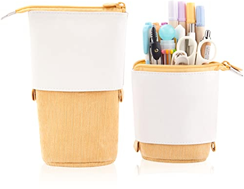 Rolin Roly Transformer Trousse de Crayon Grande Capacité Plumier Télescopique Pot à Crayon Pencil Case Pochette de Cosmétiques avec Fermeture Éclair (Ginger Telescopic Pencil Case)