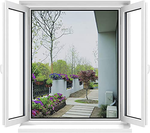 Virsus Zanzariera per finestra con misura 130 x 150 cm tenda regolabile con nastro biadesivo rete Anti Zanzare e insetti per Cucina, Soggiorno colore nero
