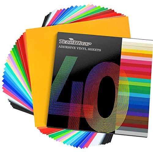 TECKWRAP Permanent Adhesive Vinyl Sheets 12 x 12 40 Sheets/Pack Assorted Colors for Craft Cutters