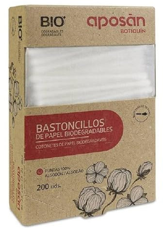 Aposan Wattestäbchen aus biologisch abbaubarem Papier und 100 % Baumwolle, 200 Stück