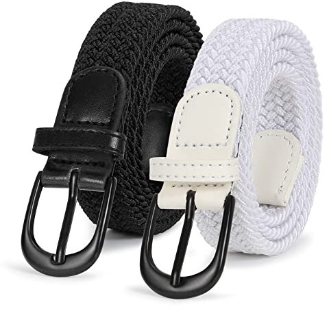 SUOSDEY 2 Stück gewebter elastischer Kindergürtel für Jungen Mädchen, 2.5 cm breite schwarz weiß