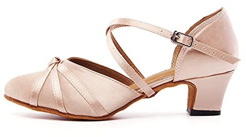 TINRYMX Damen Latin Tanzschuhe Geschlossen Zehen Bequem Tango Salsa Ballsaal Tanzschuhe,L117-Rosa-4.5CM,39 EU