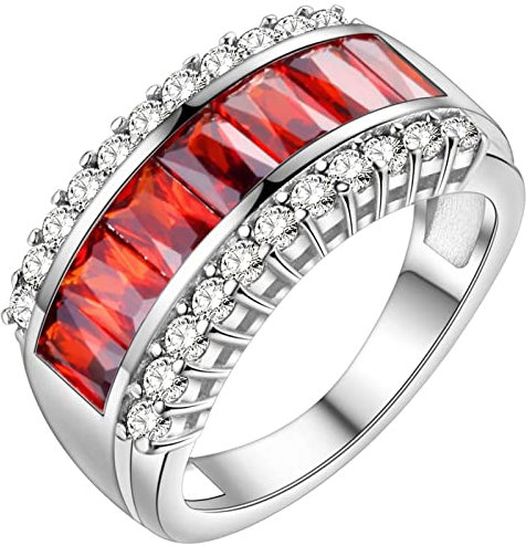 Musihy Verlobungsring Damen, Ring Zeigefinger Zirkonring Kanal Fassung Zirkonia Rot Ringgröße 57 Geschenke für Frauen