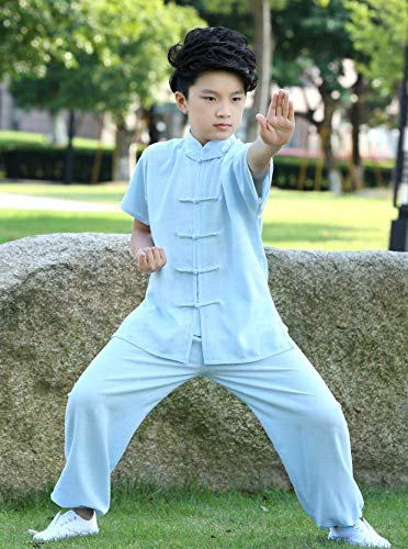 Generic Traditionelle chinesische Tai-Chi-Uniform für Kinder,Bequeme Baumwolle und Leinen - Für Tai-Chi-Übungen,C-150cm (G 160)