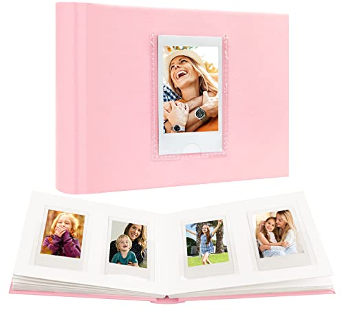64 Taschen Mini-Fotoalbum mit Schreibfläche, Frontfenster, Polaroid Fotoalbum 3 Zoll für Fujifilm Instax Mini 12 11 9 99 40 Film, Polaroid 300, HP Sprocket, K-pop Fotokarten (Rosa)