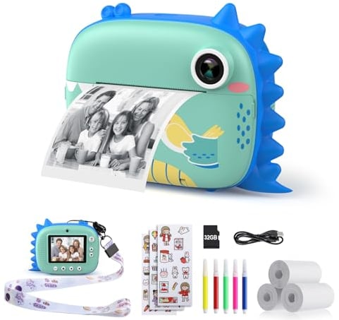 HiMont Camara Fotos Infantil instantanea y Cámara de Vídeo, 20MP & 1080P, con Papel de Impresión y Tarjeta SD de 32G,Regalos para Niños