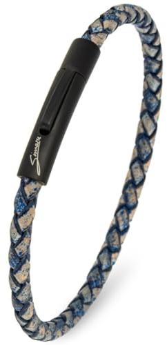 Simaru Lederarmband, 4mm geflochten für Frauen & Männer, Echtleder-Armband mit Edelstahl Hakenverschluss, Premium-Qualität Made in Germany ((20cm Lenght - M), Blau)