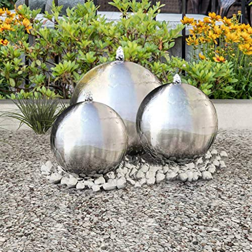 Tidyard 3 STK. Garten-Springbrunnen Sphäre mit LEDs Edelstahl