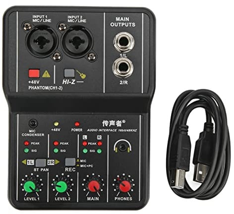2-Kanal-Audio-Mixer,Professioneller Audio-Mixer, USB 48V Phantomspeisung, kompaktes Sound-Mischpult, DJ-Mischpult für Live-Streaming, für kleine Clubs oder Bars, als Gitarren-, Bass-, Keyboard-Mi