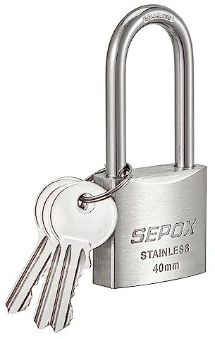 SEPOX® 40mm Edelstahl Vorhängeschloss mit Schlüssel für Außenbereich, Wetterfestes, Schwerlastiges, Schlüsselloses Vorhängeschloss für Tor, Kette, Boot, Marine