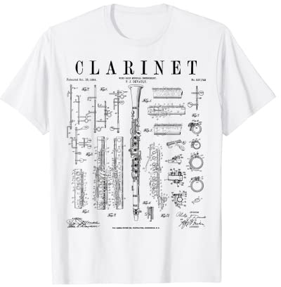 Klarinette Vintage Patent Klarinettist Zeichnung Druck T-Shirt