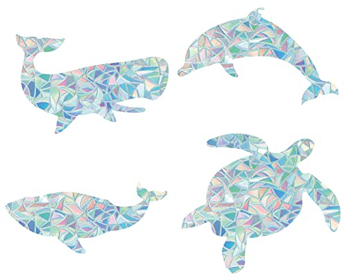 GORGECRAFT 16 Blatt Meerestiere Anti-Kollisions-Glas-Klebeschildkröte Statische FenStraufkleber Delphin Nichtklebende Vinylfolie Heimdekorations Für Schiebetüren FenStr Verhindern Vogelschlag