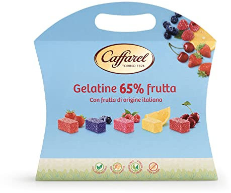 Caffarel Gelatine alla Frutta Assortite, Caramelle Italiane 65% Frutta, scatola 330g, Grafica Moderna
