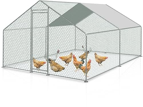 Jopassy Hühnerstall, 3 * 3 * 2m Metall Freilaufgehege Freigehege, Hühnerkäfig Kleintierstall Voliere mit Dachplane, Heimtiergehege für Hühner Geflügel Kleintiere