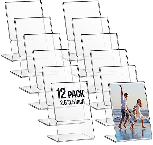 Ctosree 12 Pcs Acrylic L Shape Slant Desktop Photo Frame, 2.5 x 3.5 Inch