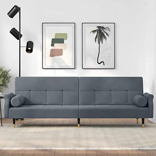 CIADAZ Schlafsofa, Couch, Schlafcouch, Sitzecke Wohnzimmer, Wohnzimmer Sofa, Wohnzimmersofa, Sofa Gästezimmer, mit Kissen Dunkelgrau Samt