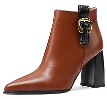 QUEEN HELENA Tronchetti con Tacco Stivaletti a Punta Donna K3228 (Marrone, Sistema Taglie Calzature EU, Adulto, Donna, Numero, Media, 37)