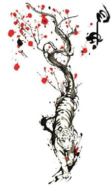 10 Pc Tatouage Ephemere Tigre - Cerisier Japonais En Fleurs - Tatouage Ephemere Corporel Temporaire