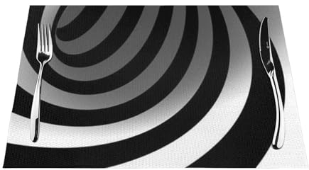 Platzdeckchen-Set, schwarz-weiß bedruckt, hitzebeständig, PVC, gewebt, 45 x 30 cm, 6 Stück