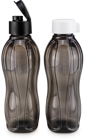 Tupperware EcoEasy Trinkflaschen(2) schwarz 1x Clipverchluss 1x weißer Schraubdeckel + Flasche 1,0 L Ökoflasche Eco+