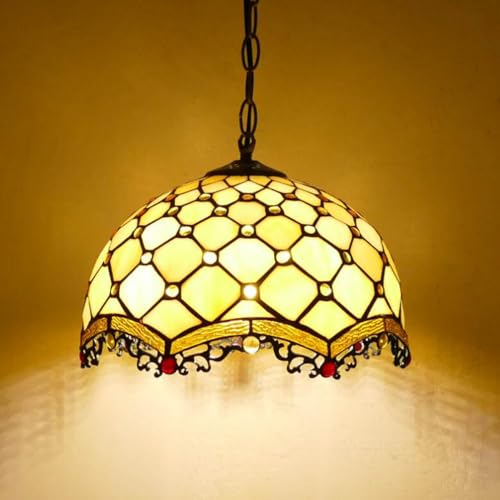 Retro Küchenlampen Tiffany Glas Esstisch Deckenleuchte Pendelleuchte Loft Anti-Kronleuchter Esszimmer E27 Hängeleuchte Vintage Beleuchtung für Wohnzimmer Schlafzimmer Cafe Bar (30CM,A)