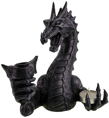 Teelichthalter + Kerzenhalter Drache Drako 19cm Figur Skulptur Dekoration