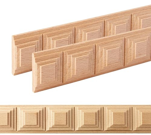 ben+camilla.com Ornament Leiste Holz für Möbel in 35 x 9 x 1000 mm | 2-er Set = 2 Meter | SB-387 mit 3D Block Buche | Zierprofile Friesenleiste Wandleiste Profilleiste