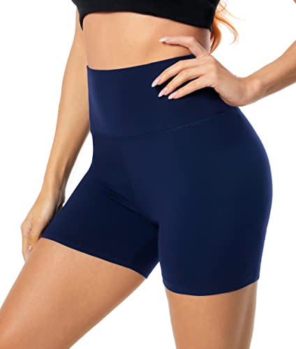 MOREFEEL High Waist Radlerhose Damen Shorts Blickdicht Kurze Sporthose Leggings für Sport Fitness Sommer Yoga Biker Hotpants(Marineblau,S-M)
