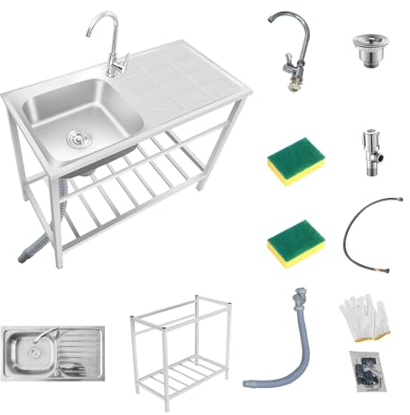 Fregadero Comercial de Acero Inoxidable Fregaderos De Cocina Fregaderos Industriales Fregadero Exterior Jardin con Grifo Y Estantes De Almacenamiento para Restaurante Bar Garaje Patio Trasero (Size :