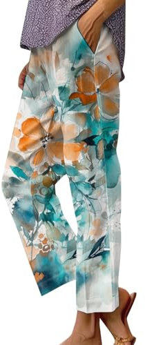 MJISG Sommerhose Damen Leicht Leinenhose Sommer Kurze Hosen Luftig Hohe Taille Caprihose Einfarbig Strandhose Damen Schuhe Sommer Palazzo Hose Damen Schwarz Hose Damen Sommer Lang Weit