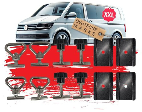 TronicXL 4 Zurrösen 4 Schrauben 4 Platten kompatibel mit VW Bulli Bus T5 T6 T6.1 Ladungssicherung Ösen Befestigungsset Multivan Zubehör Camping Ausbau Multiflexboard