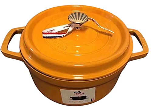 QTANZIQI Cast Iron Pot with Lid - Non-Stick Ovenproof Enamelled Casserole Pot - Cast Iron Round Casserole Dish - Enamelled Cast Iron Dutch Oven Pots with Lid Yellow 24cm