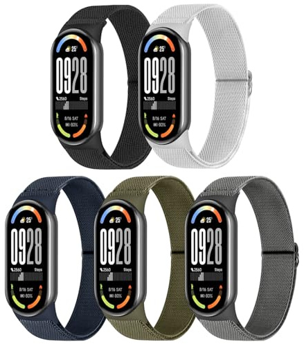 Wizvv 5 Stück Xiaomi Mi Band 10/9/8 Armbands Herren Damen, verstellbare Dehnbare Nylon Armbänder Sport Ersatzarmband für Xiaomi Smart Band 10/9/8