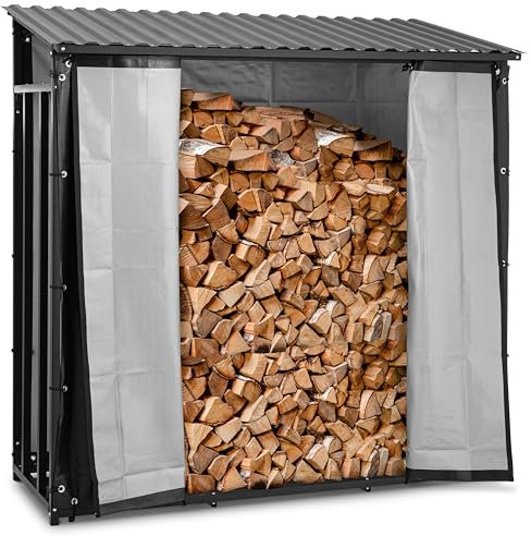 hillvert HI-FWR-16 Abri pour bois de chauffage avec bâche et toit 800 kg 89 x 191 x 192,5 cm noir - Range bûche intérieur ou extérieur