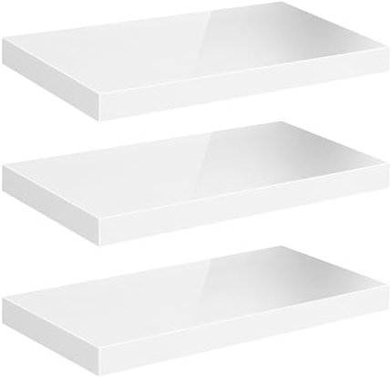 eSituro Wandregal 3er Set, Regal Wand weiß Hochglanz, Hängeregal, Schweberegal, Regalbrett Bücherregal zum Aufhängen, Wandboard für Wohnzimmer Küche Arbeitszimmer Badezimmer, 60x22.9x3.8 cm