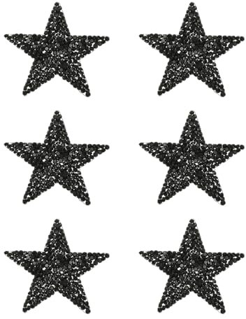 PATIKIL Iron on Star Patches, 6pcs Adhesive Applique Stars Silver Rhinestone Glitter Crystal Stickers Patch Fabric Embellishments for DIY Crafts Clothing Jeans Repair, Black 6cm