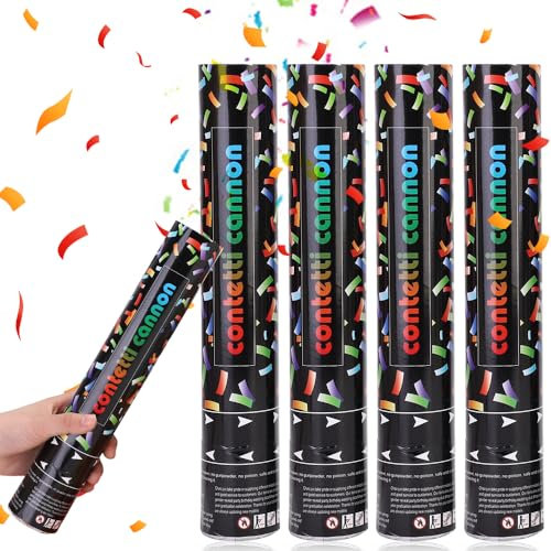 DAJASD Konfettikanone, 4 Stück 40CM Party Popper Konfetti Kanone, 5-8m Effekthöhe, Handheld Konfetti Poppers, Confetti Cannon für Hochzeit, Geburtstag, Silvester, Private Party, Karneval